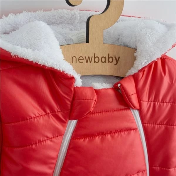 Kombinezon dimri për bebe, New Baby Pumi, i izoluar me wellsoft, 2 zinxhirë, madhësia 68 (4-6m), me kapuç me veshë, e kuqe