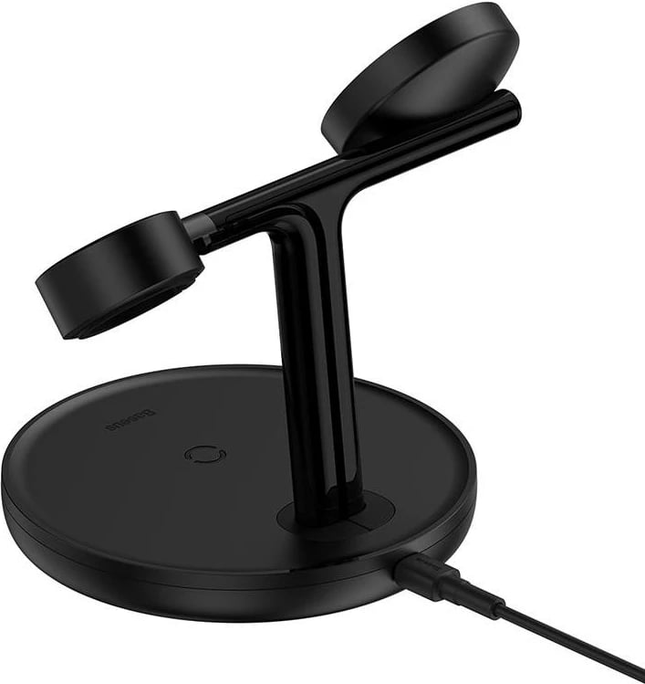 Mbështjellës karikues wireless Baseus Swan 3-in-1, 15W, MagSafe, i zi