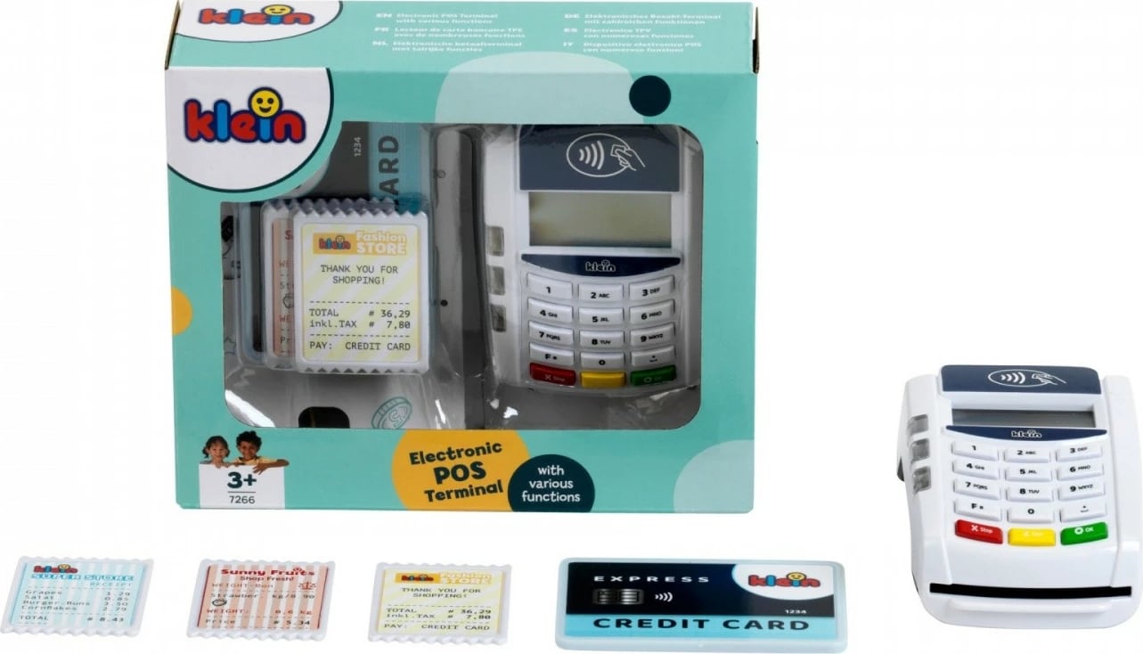 Terminal pagese lodër Klein 7266, plastikë, i bardhë, me kartë krediti dhe fatura lodër