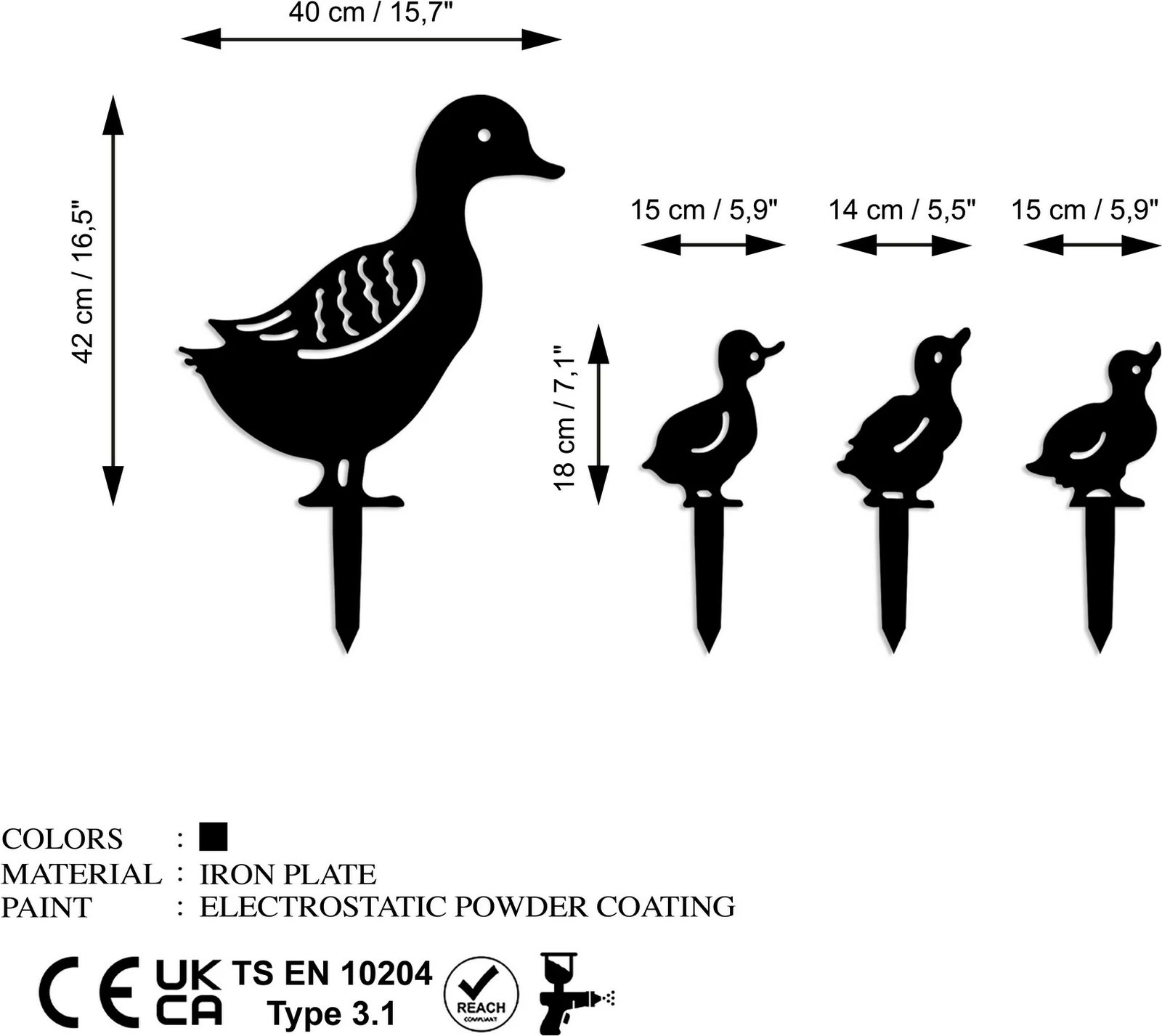 Set dekorativ për kopsht, forma rosash, ngjyrë e zezë, Aberto Design, Fam 01
