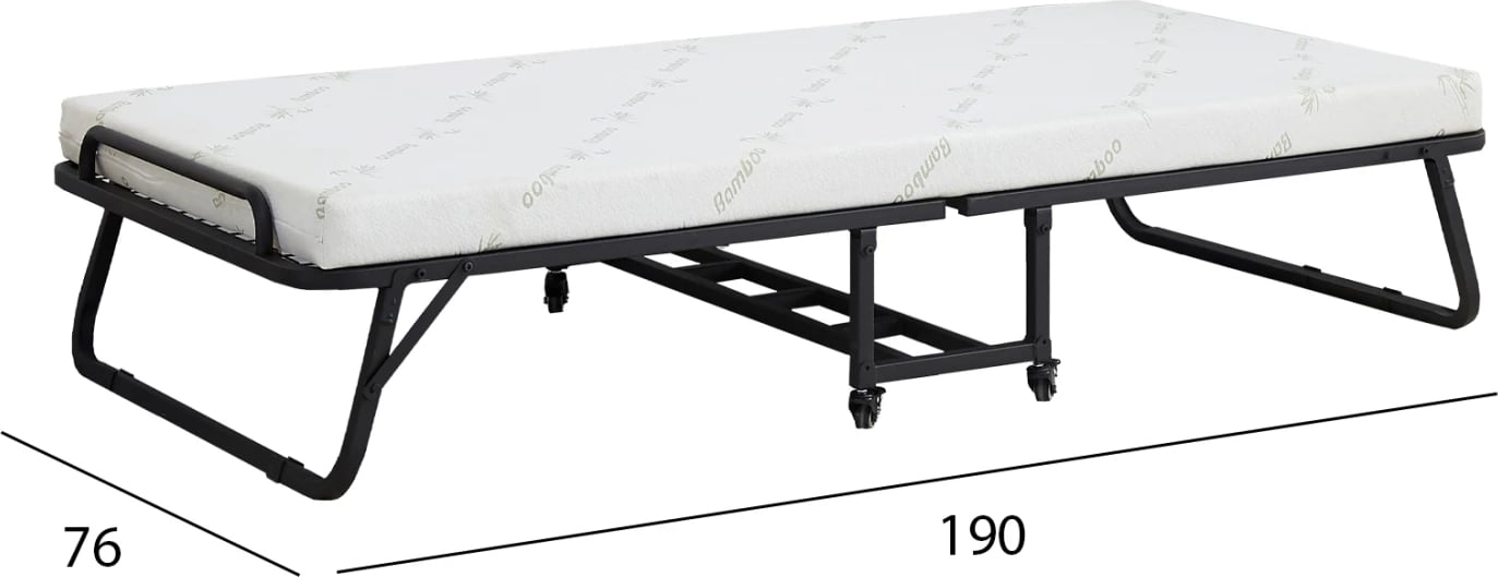 Shtrat portativ i palosshëm me dyshek, NETTI FH691.01, metal, ngjyrë e zezë matte, 190x76x30cm