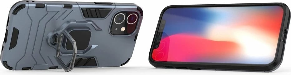 Mbështjellës Hurtel Ring Armor për iPhone 12 mini, me mbajtëse gishti dhe këmbë, Blu
