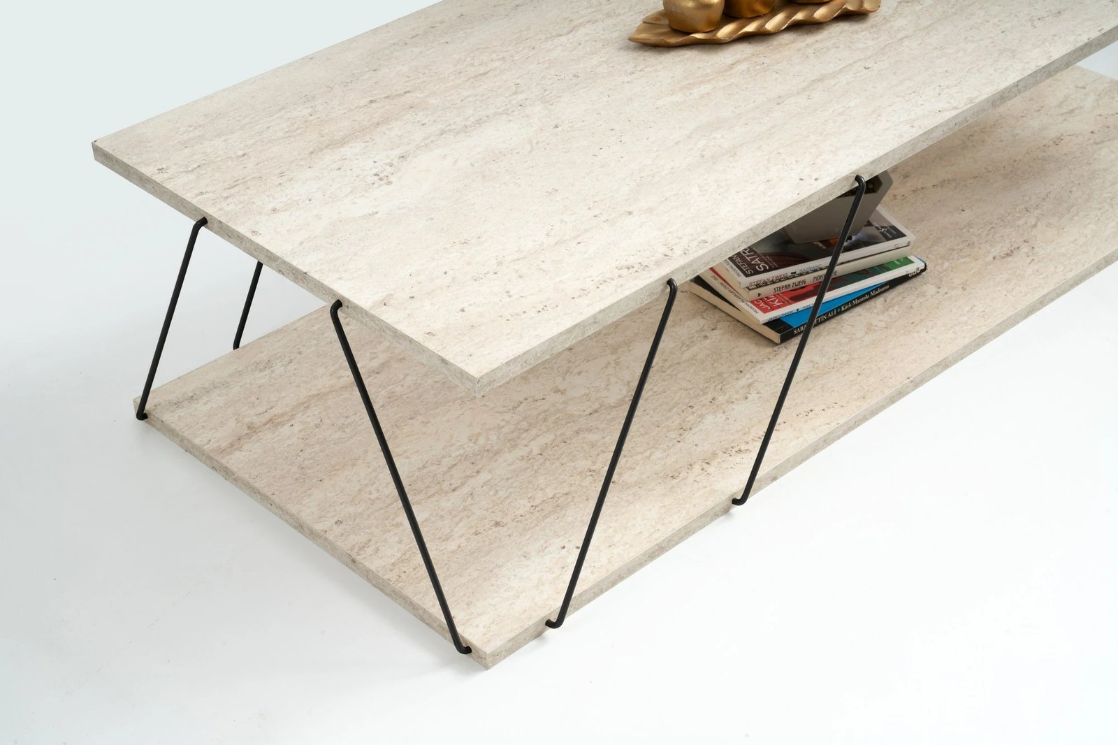 Tavolinë kafeje Skye Decor, Labranda, ngjyrë travertine, e zezë