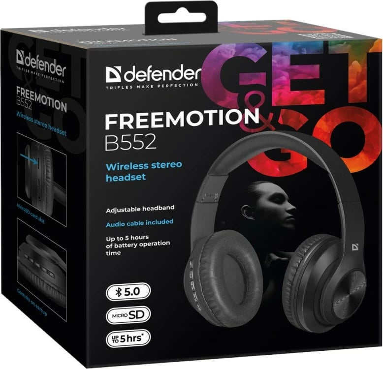 Kufje wireless Defender Freemotion B552 me mikrofon, e zezë