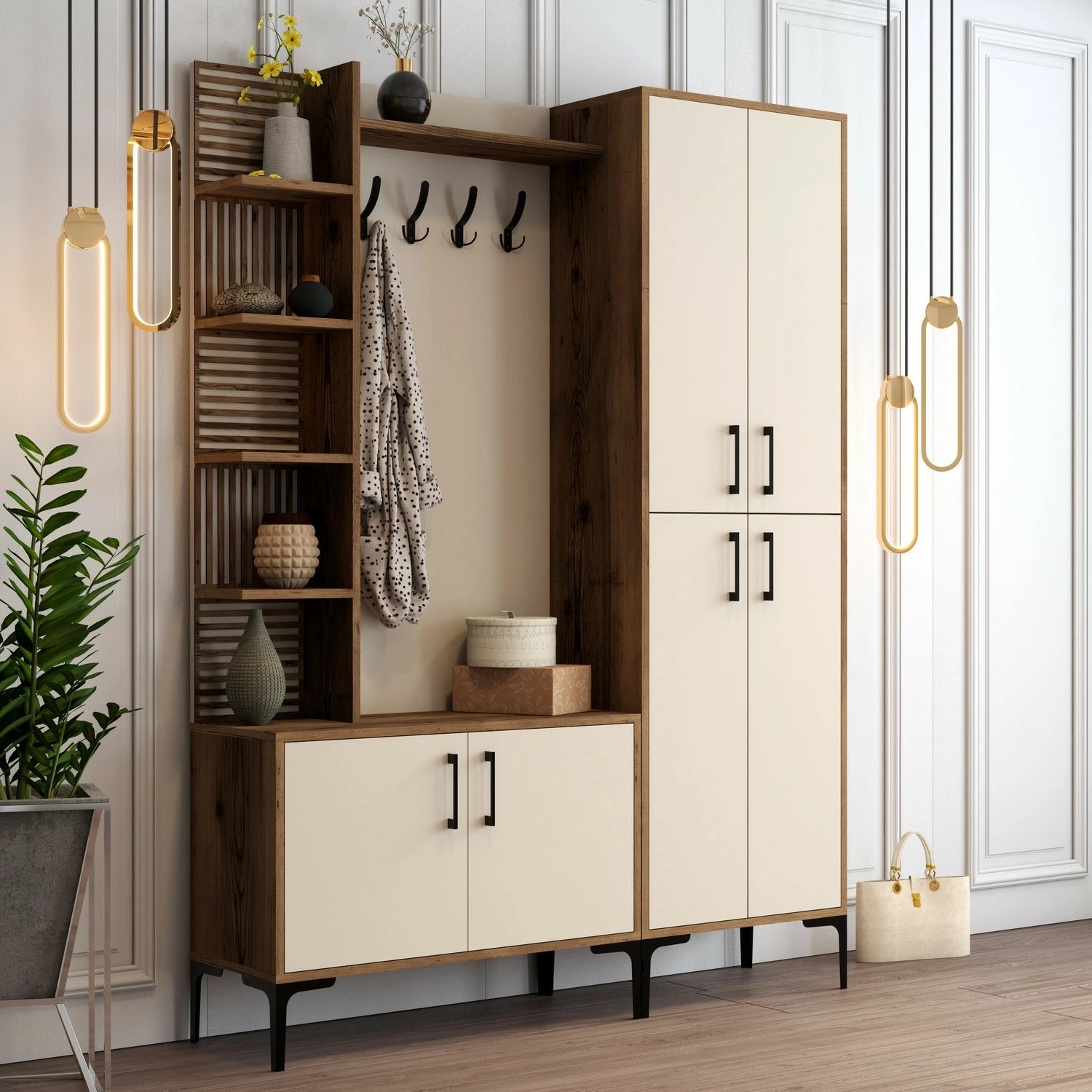 Stendë korridori, ngjyrë arre dhe krem, Skye Decor, Viyana DA