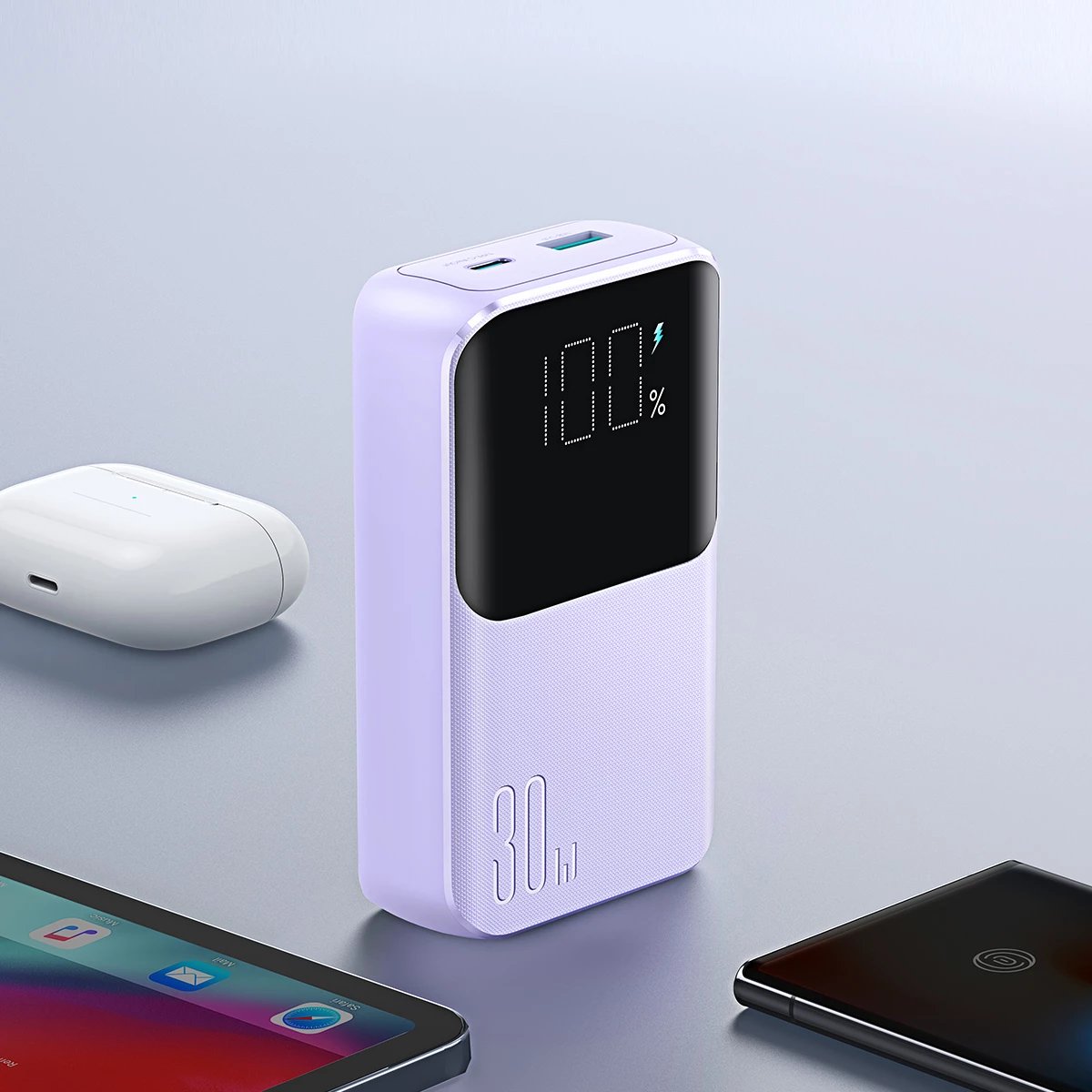 Powerbank Joyroom JR-PBC06, 10000mAh, 30W, me kabllo USB-C/Lightning të integruara, vjollcë