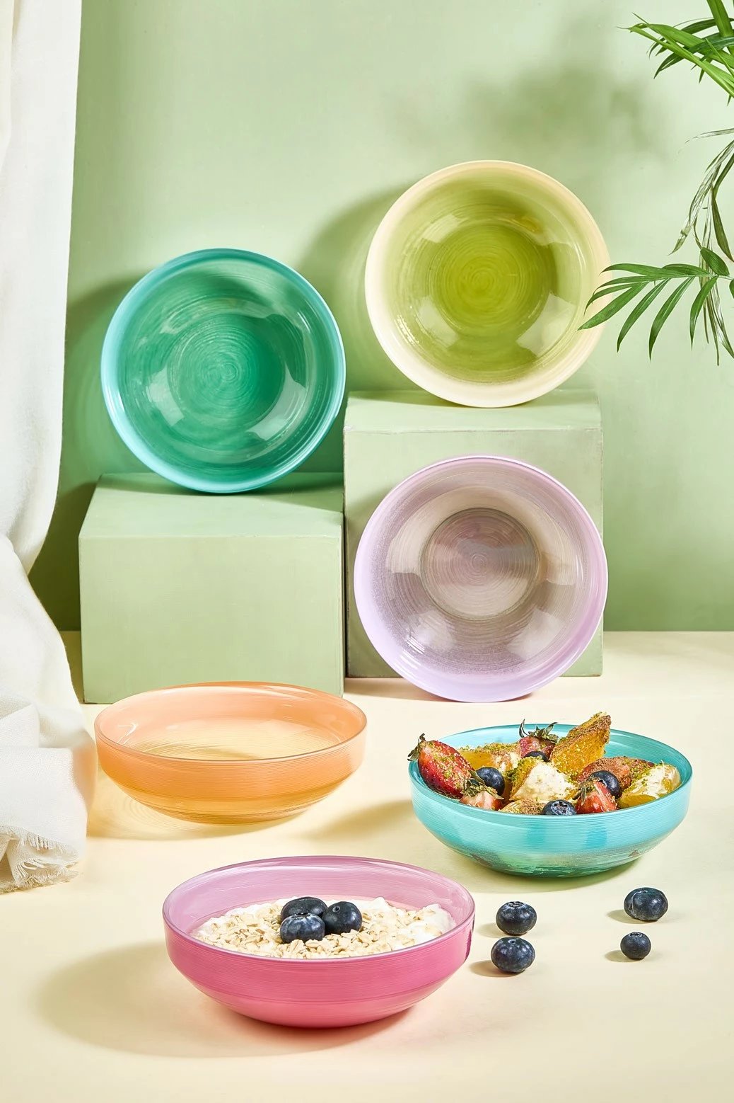 Set pjatash të thella prej qelqi, shumëngjyrëshe, 6 copë, Hermia