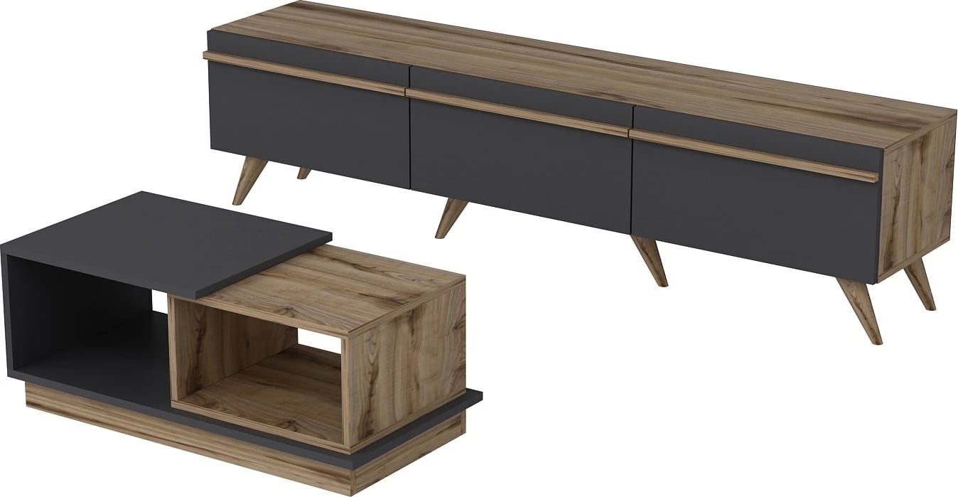 Set mobiljesh për dhomë dite, Skye Decor, Amsterdam, anthracite dhe walnut