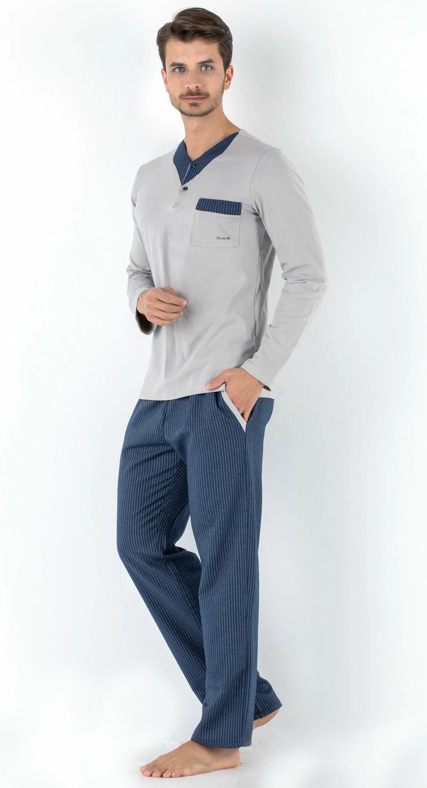 Set pizhamash për burra Jumeon, 002-000466, gri, kaltër