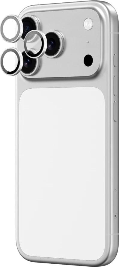 Mbrojtës xhami për kamera AmazingThing për iPhone 17 Pro / Pro Max, kornizë alumini argjendi