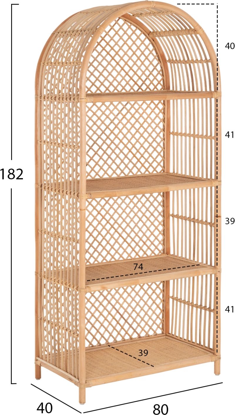 Raft librash FH9552 prej ratanit natyral, ngjyrë natyrale, 80x40x182H cm