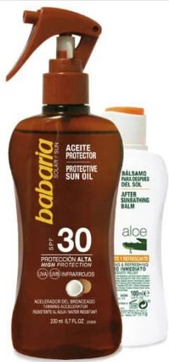 Set vaj mbrojtës kundër diellit Babaria Sun Protective Sun Oil SPF30 me balsam pas diellit, unisex, 200ml + 100ml
