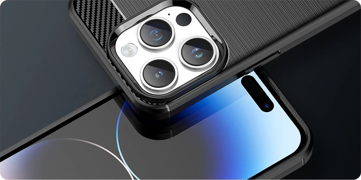 Mbështjellës Hurtel Carbon Case për iPhone 14 Pro, TPU, i zi