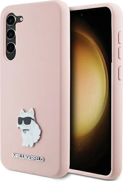 Mbështjellës Karl Lagerfeld Silicone Choupette Metal Pin për Samsung Galaxy S24+, Rozë