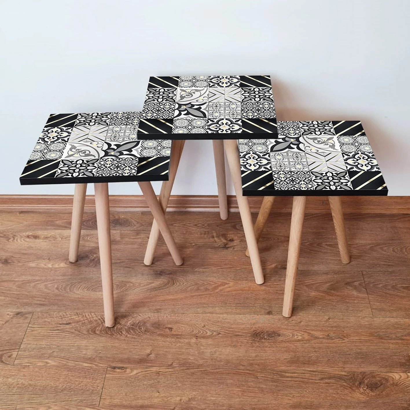 Set tavolinash të vendosshme (3 copë), Skye Decor, 3Shp384, ngjyrë e zezë