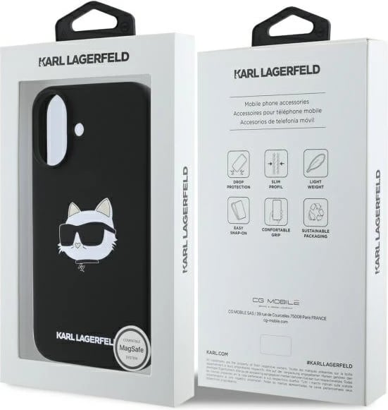 Mbështjellës Karl Lagerfeld Silicone Choupette Head MagSafe për iPhone 16, i zi