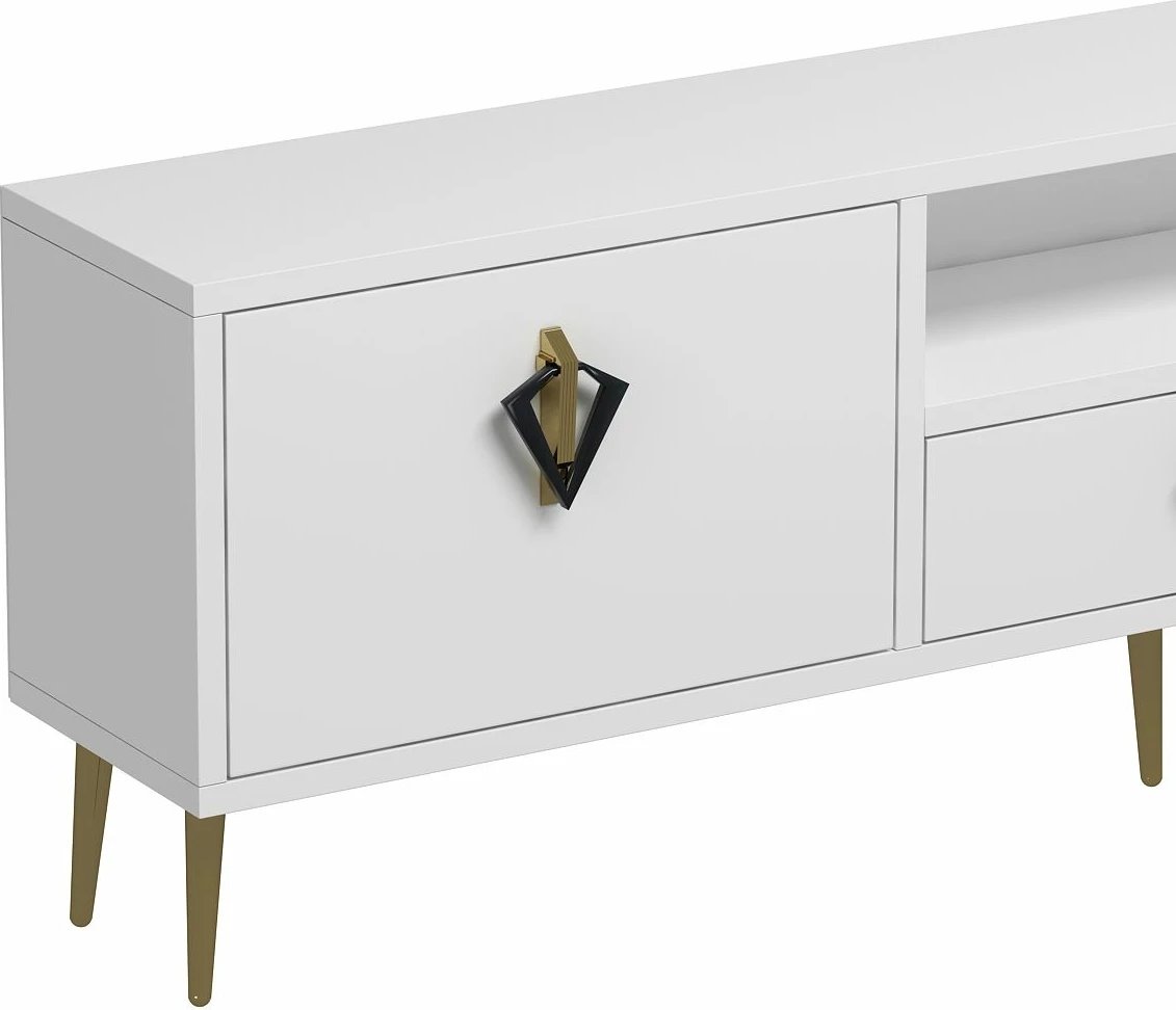 Komodë TV Skye Decor, e bardhë, e zezë, ari, 1312-DROP-32