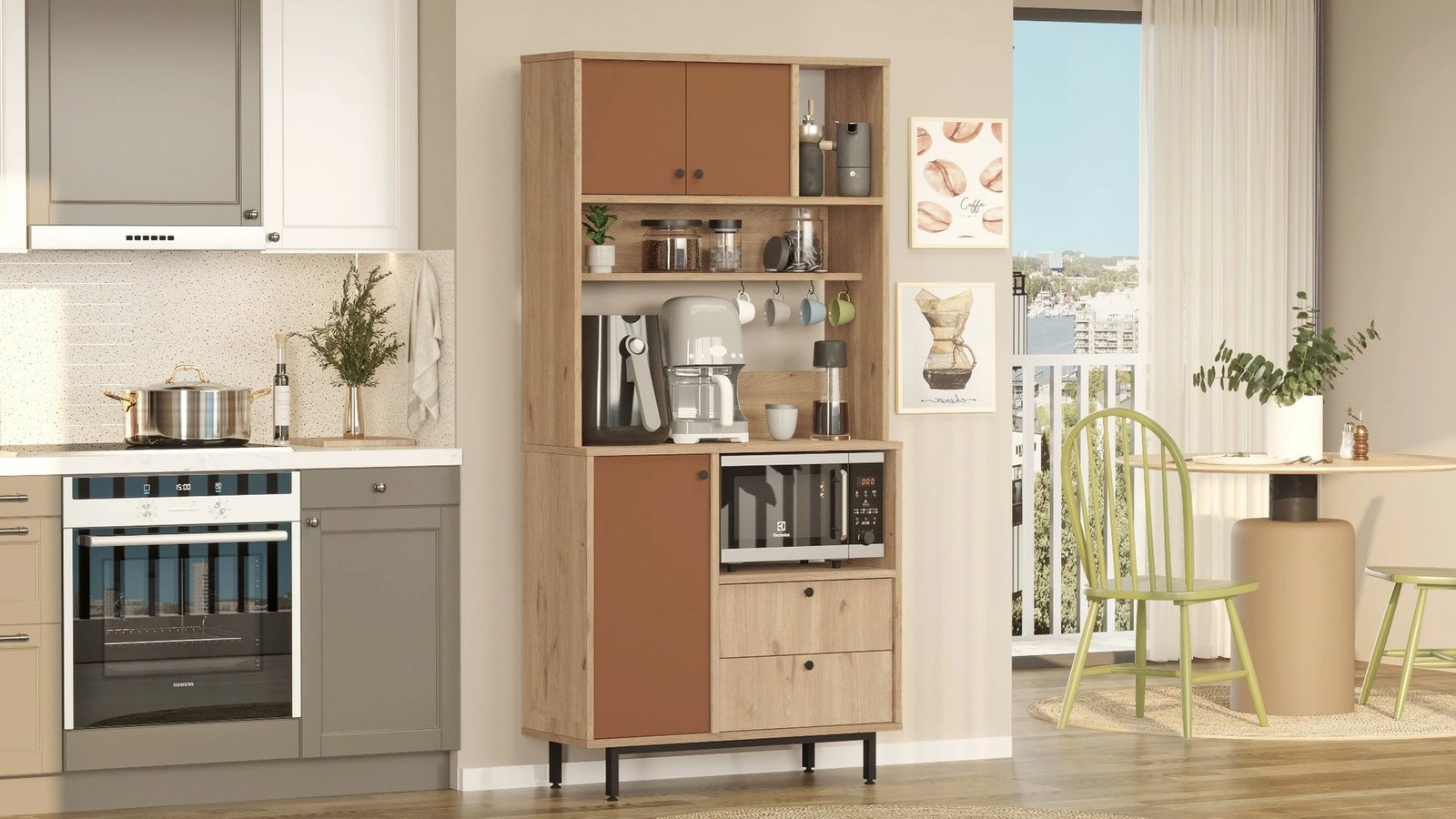 Dollap multifunksional, ngjyrë lisi dhe e kuqe, Skye Decor, RE4-SK