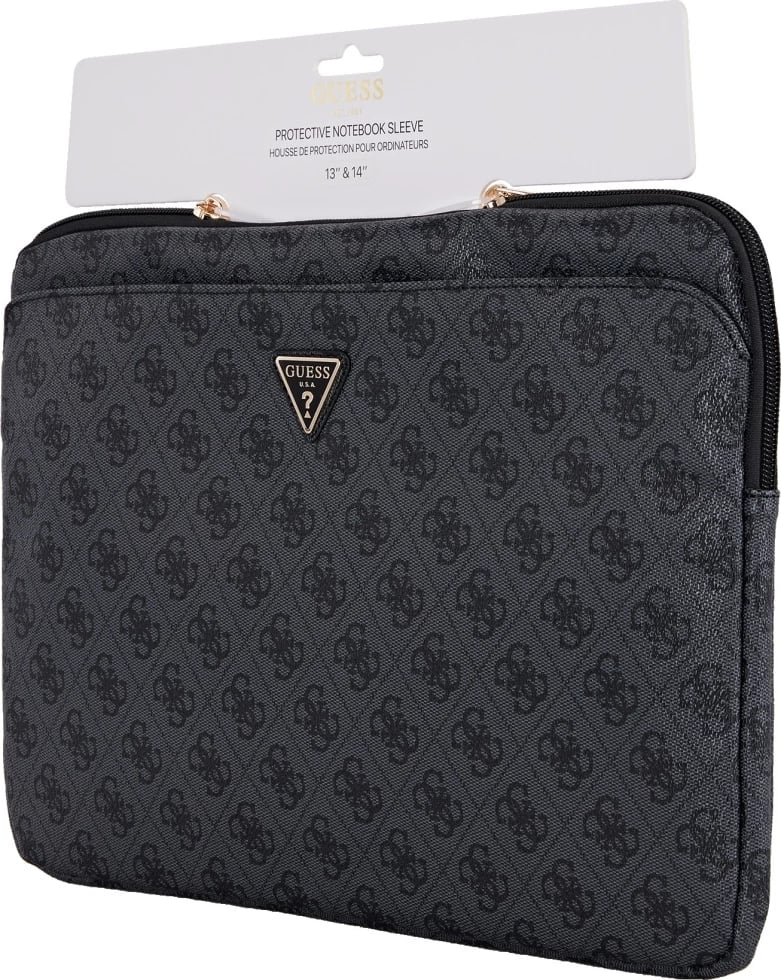 Mbështjellës laptopi Guess 4G Zipper Pocket Triangle Logo, 14", i zi