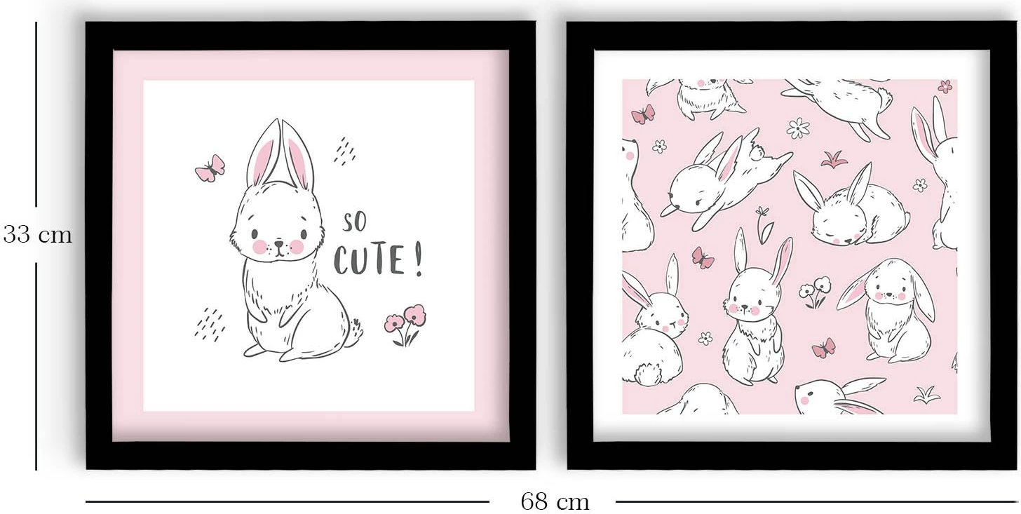 Pikturë dekorative me kornizë MDF (2 copë), Wallity, 2P3333SCT-014, rozë dhe e bardhë