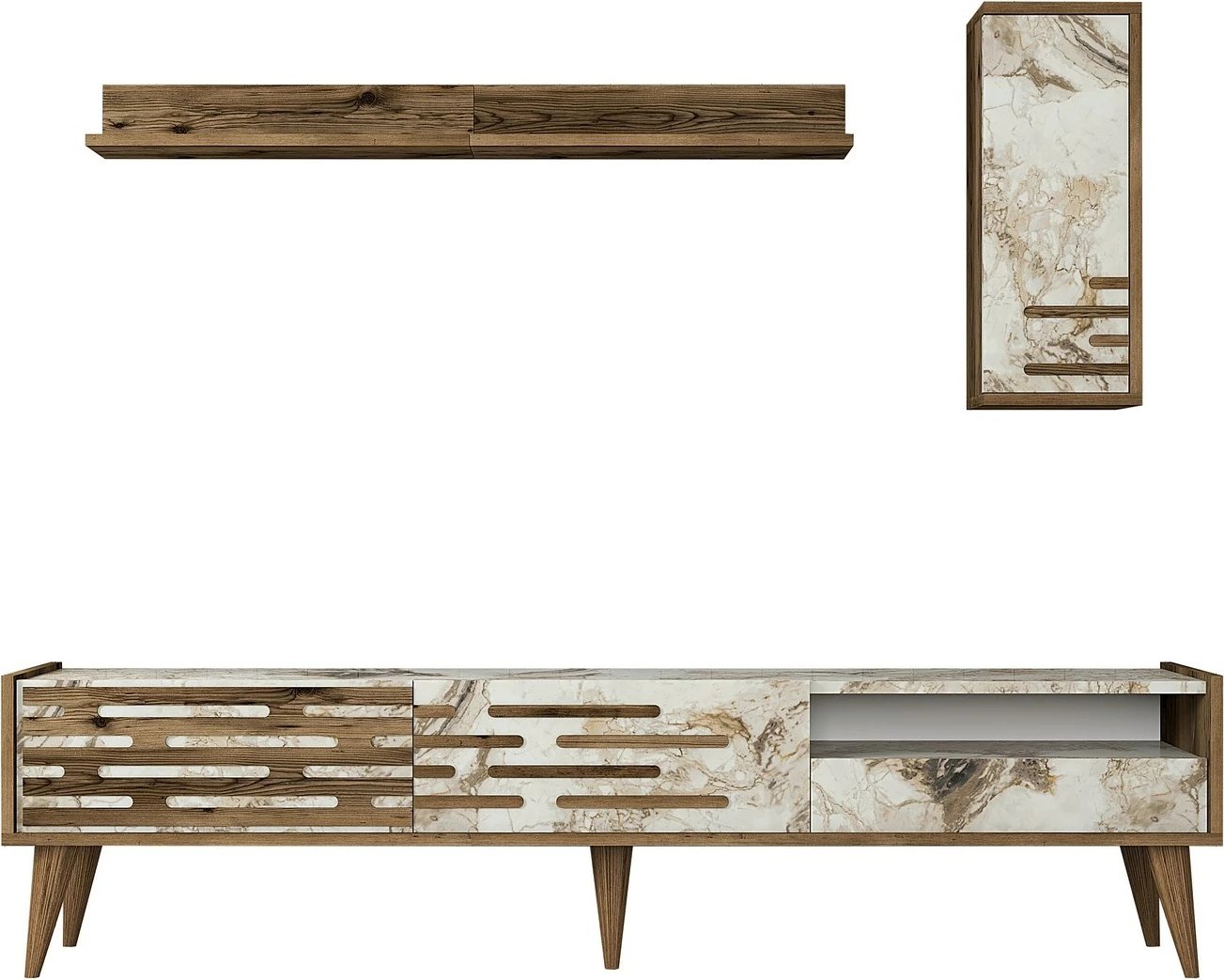 Njësi TV, ngjyrë arre, e bardhë, mermer, Valensiya, Skye Decor