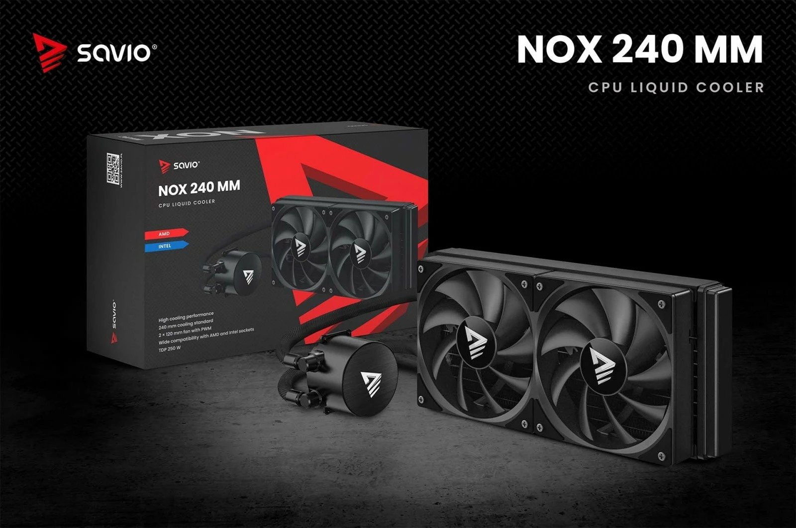 Ftohje me ujë për CPU, Savio NOX 240 mm, 2x120 mm PWM, TDP 250 W, pa ndriçim