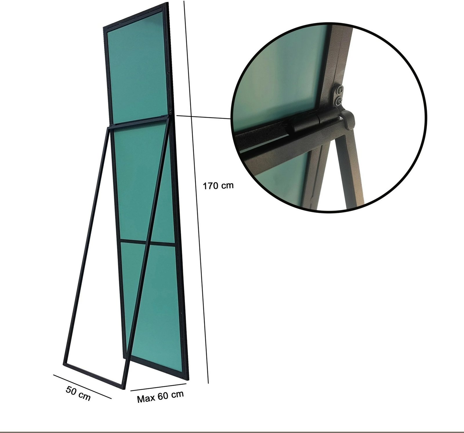 Pasqyrë Cheval, kornizë metalike e zezë, 170x50cm