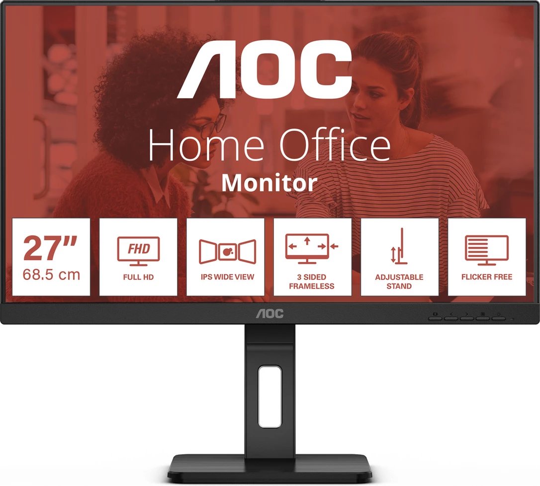 Monitor AOC 27E3QAF 27" FHD IPS, kornizë 3-anëshe, qëndrim i rregullueshëm, pa dridhje, e zezë