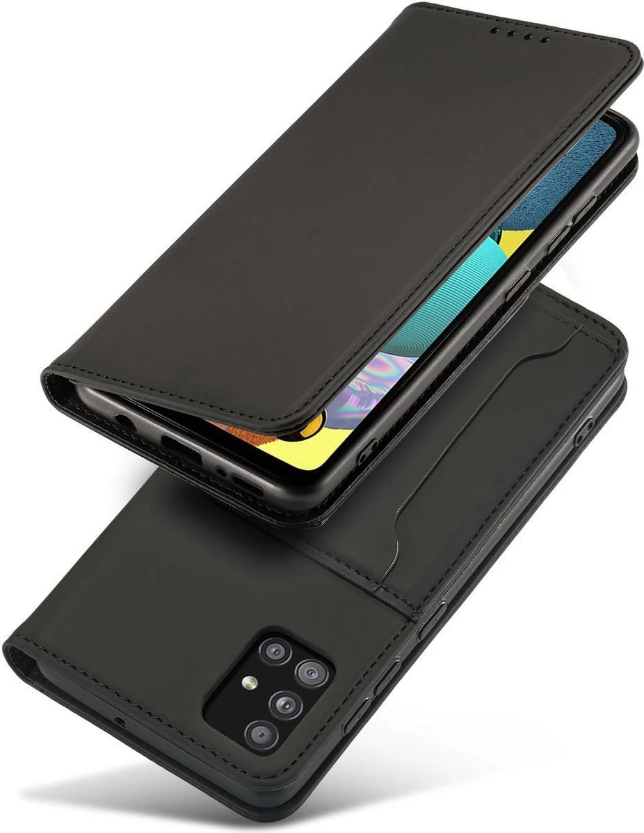 Mbështjellës Hurtel Magnet Card Case për Samsung Galaxy A12 5G, me portofol dhe mbajtëse, i zi