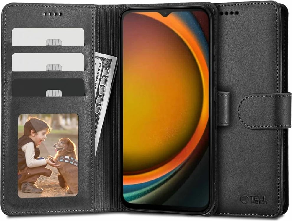 Mbështjellës portofol Tech-Protect për Samsung Galaxy XCover 7, eko-lëkurë, i zi