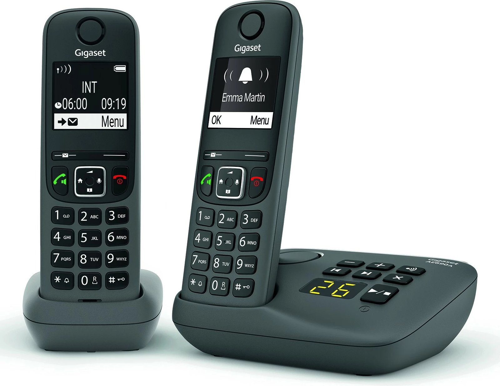 Telefon pa tela Gigaset AE690A, Analog/DECT, 2 doreza, regjistrues mesazhesh, antracit