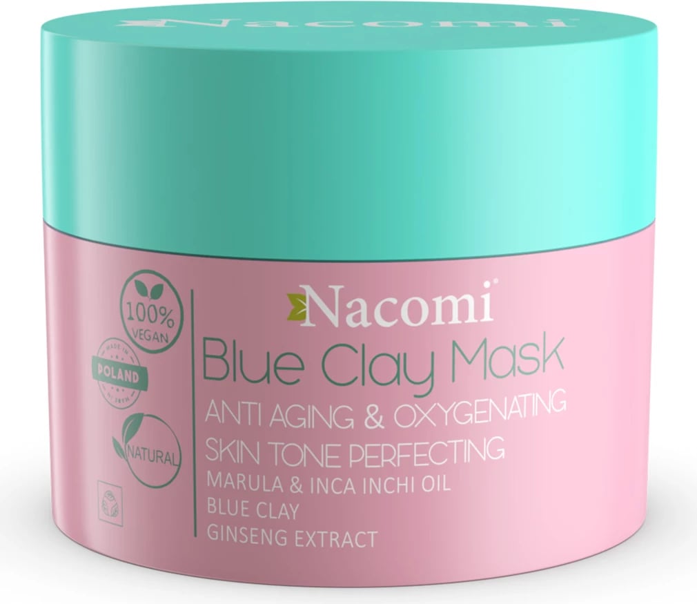 Maskë fytyre për femra Nacomi Vegan Blue Clay Mask Anti Aging Oxygenating, 50ml
