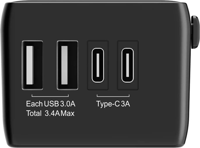 Adapter udhëtimi BlitzWolf BW-TA1, 4-në-1, 2xUSB + USB-C + PD 20W, i zi