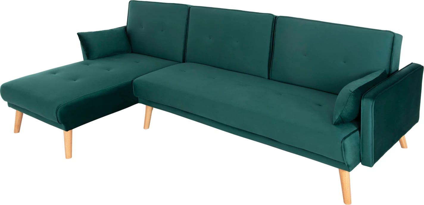 Divan qoshe me shtrat, PANTHEA, FH3127.13, kadife jeshile selvi, 260x155x86 cm