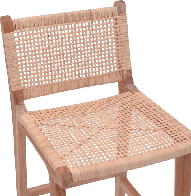Karrige për bar mesatare Sponze ngjyrë natyrale skelet dru teak dhe rattan natyral 40x47x89cm