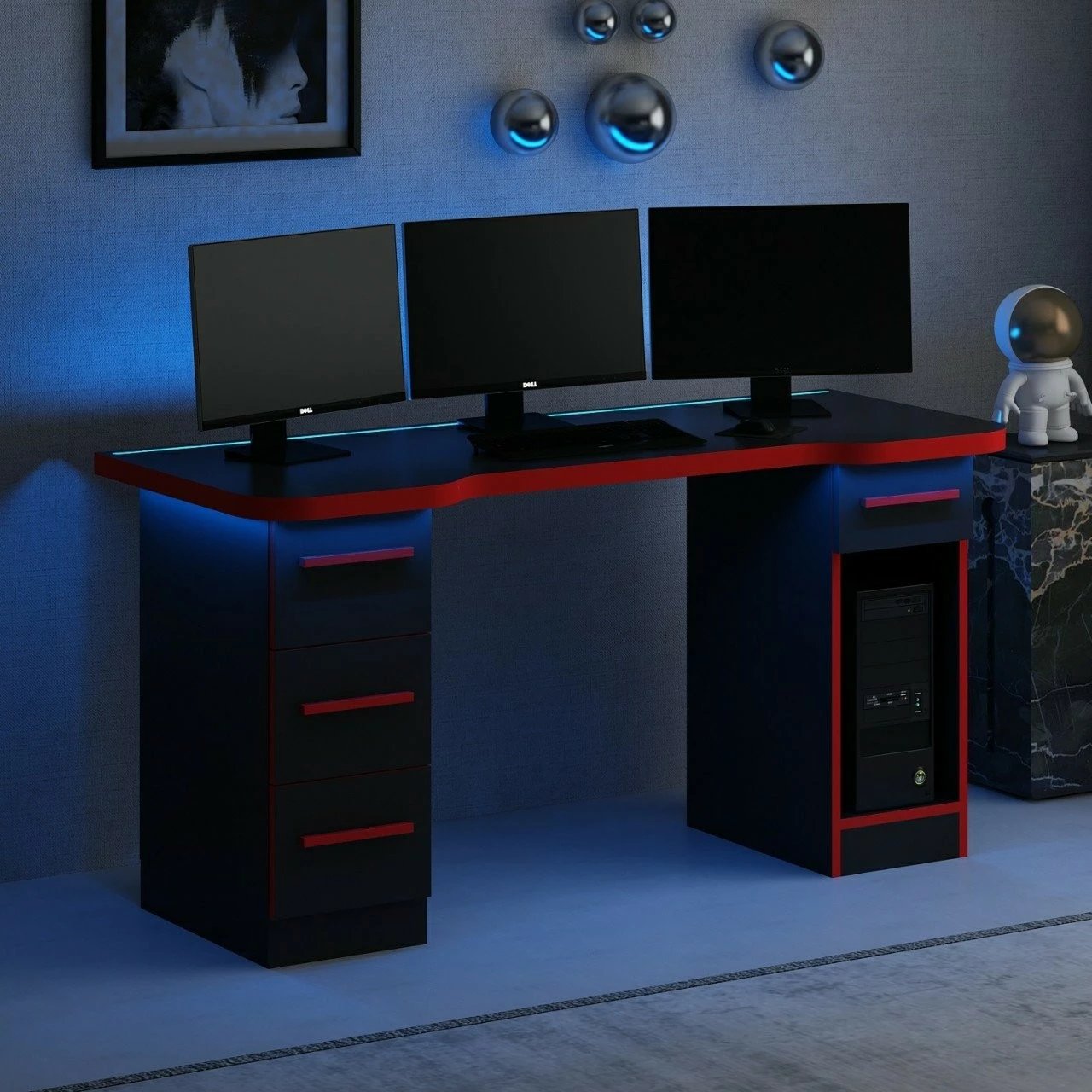 Tavolinë gaming Skye Decor, Phoenix 5, e zezë-kuqe