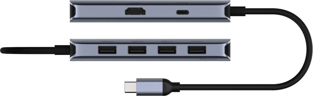Kasë USB Cudy UH500, 4 porta USB 3.2 Gen 1, HDMI, 5000 Mbit/s, Gri/Argjend