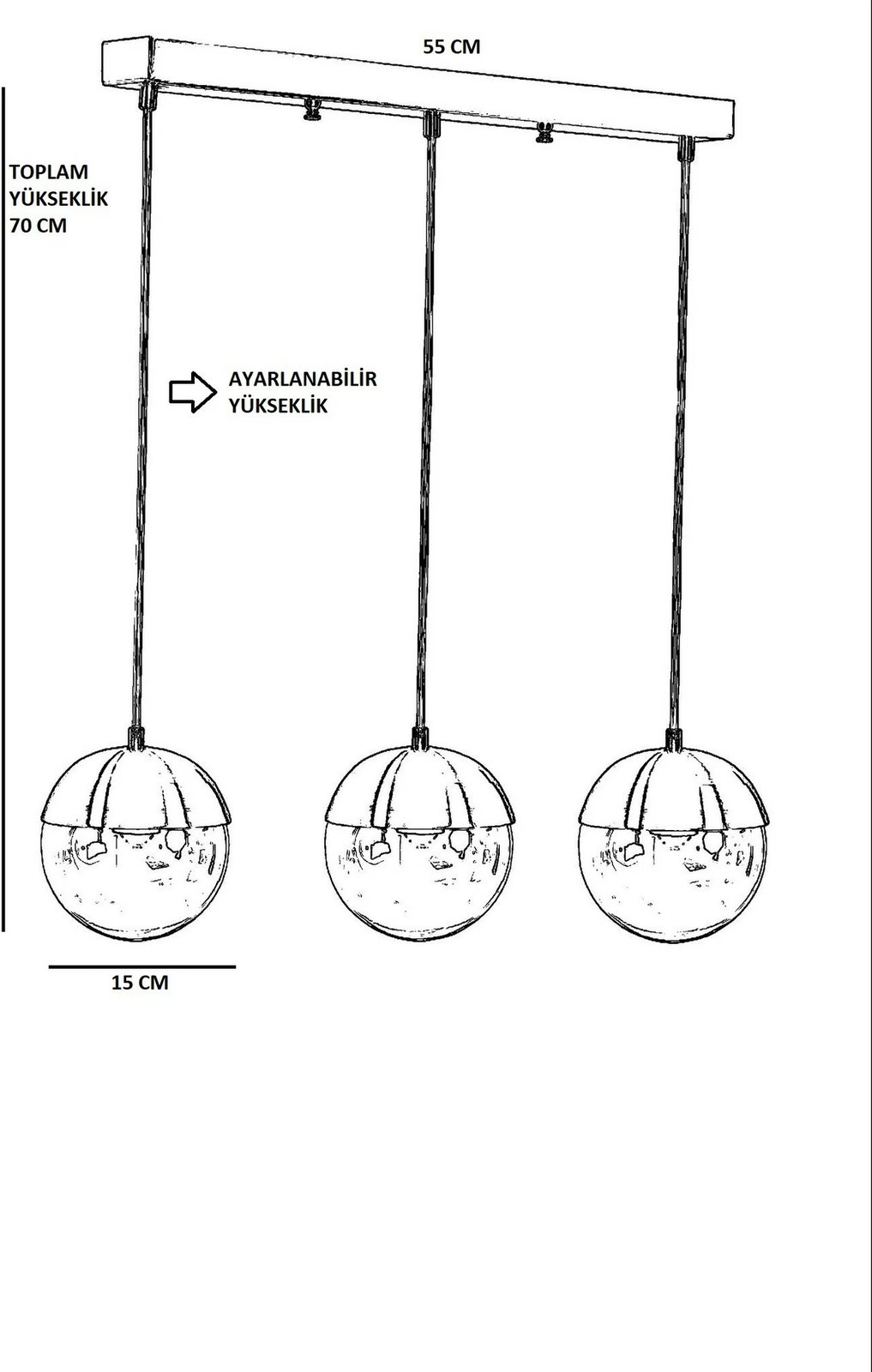 Llambadar Opviq, tre sfera, ngjyrë ari dhe e bardhë, lartësi e rregullueshme
