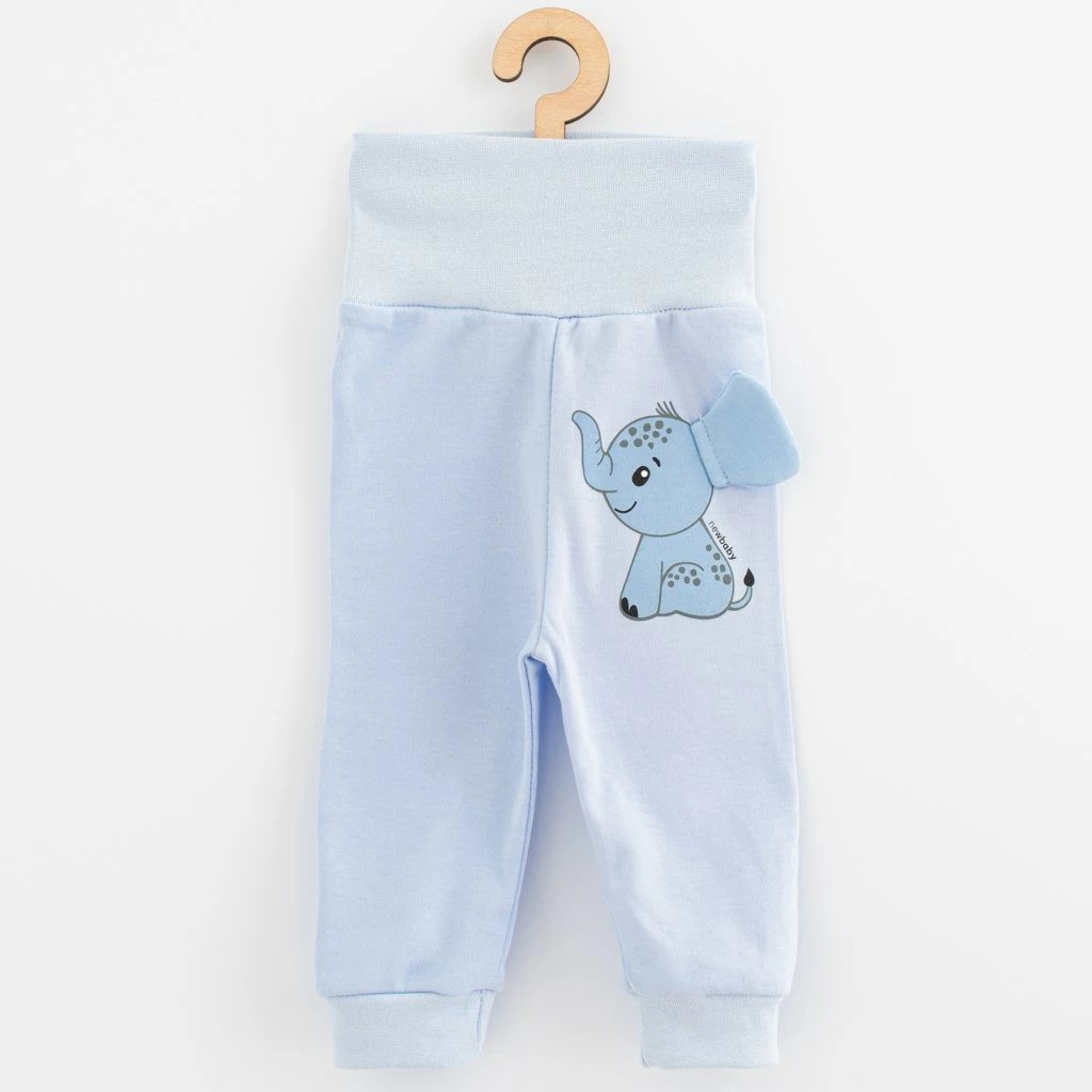 Set bebe dy pjesësh, New Baby Happy Elephant, bluzë me mëngë të gjata + pantallona dresa, 100% pambuk, madhësi 80 (9–12m), blu