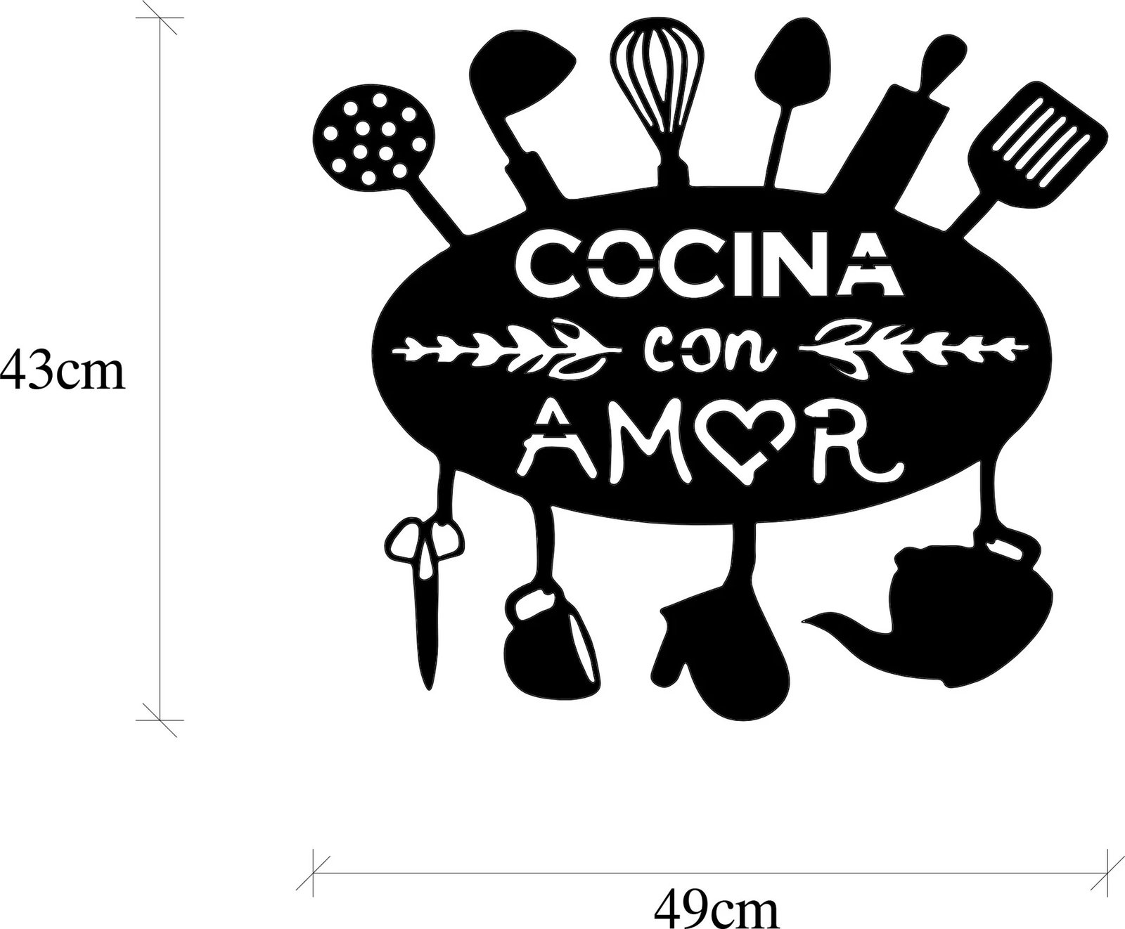 Aksesor dekorativ metalik për mur, Wallity, Cocina Con Amor, ngjyrë e zezë