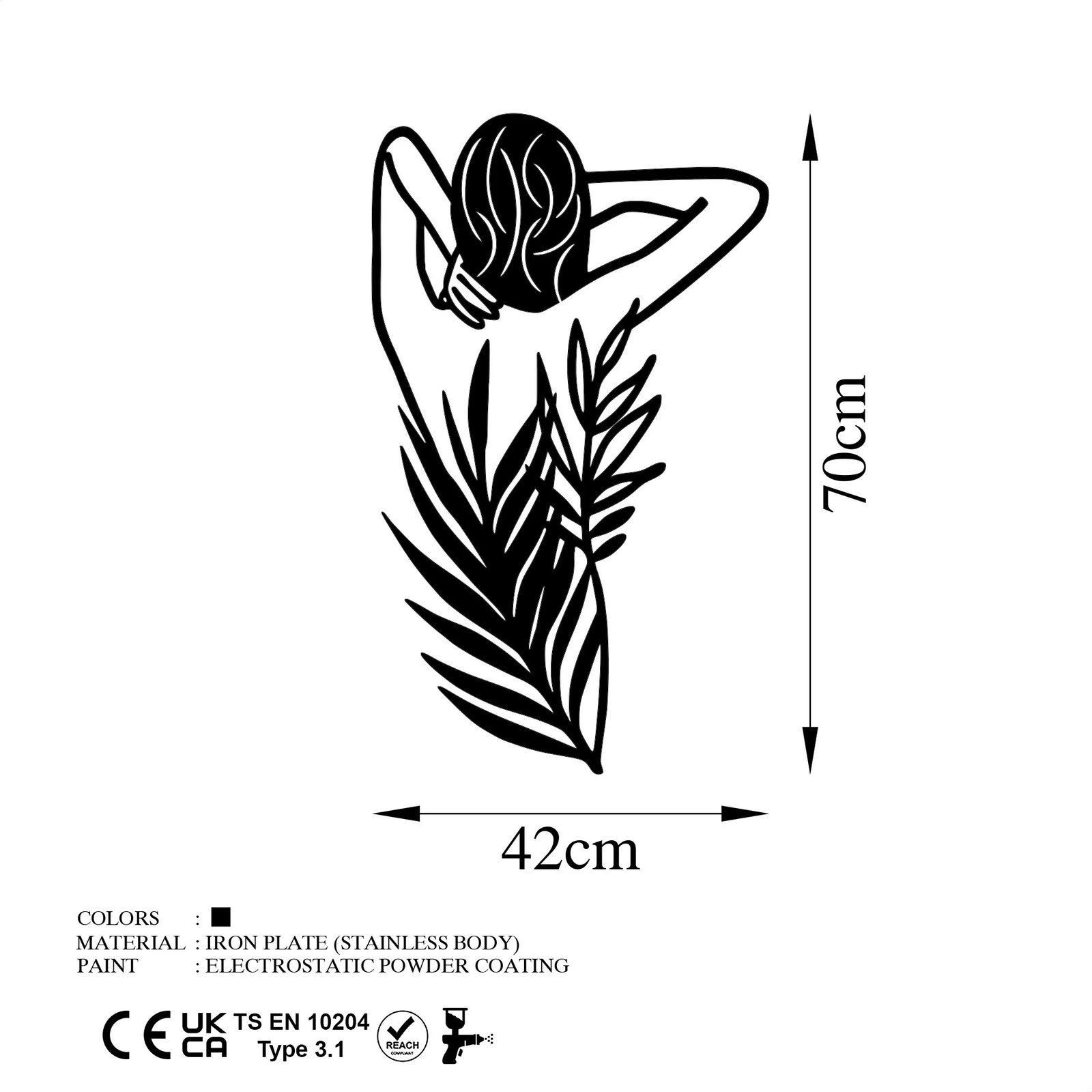 Aksesor dekorativ metalik për mur, grua me lule, Wallity