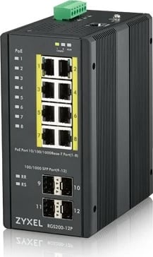 Switch i menaxhuar Zyxel RGS200-12P, 12 porta, PoE+, 8x GbE, 4x SFP, IP30, Industrial, i zi