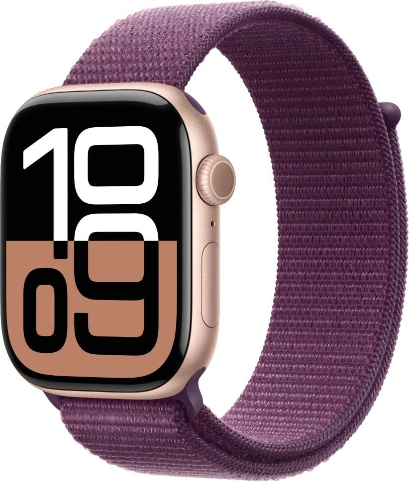 Smartwatch Apple Watch Series 10, 46 mm, GPS, alumini rozë e artë, rrip sportiv plum