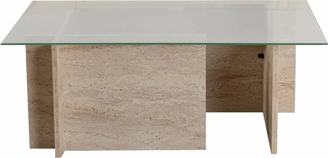 Tavolinë kafeje Nordure, xham i temperuar, ngjyrë travertine