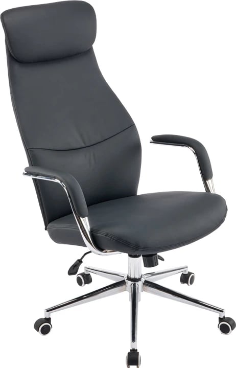 Karrige menaxheri për zyre Ferka, lëkurë PU e zezë, 64x71x120-128cm