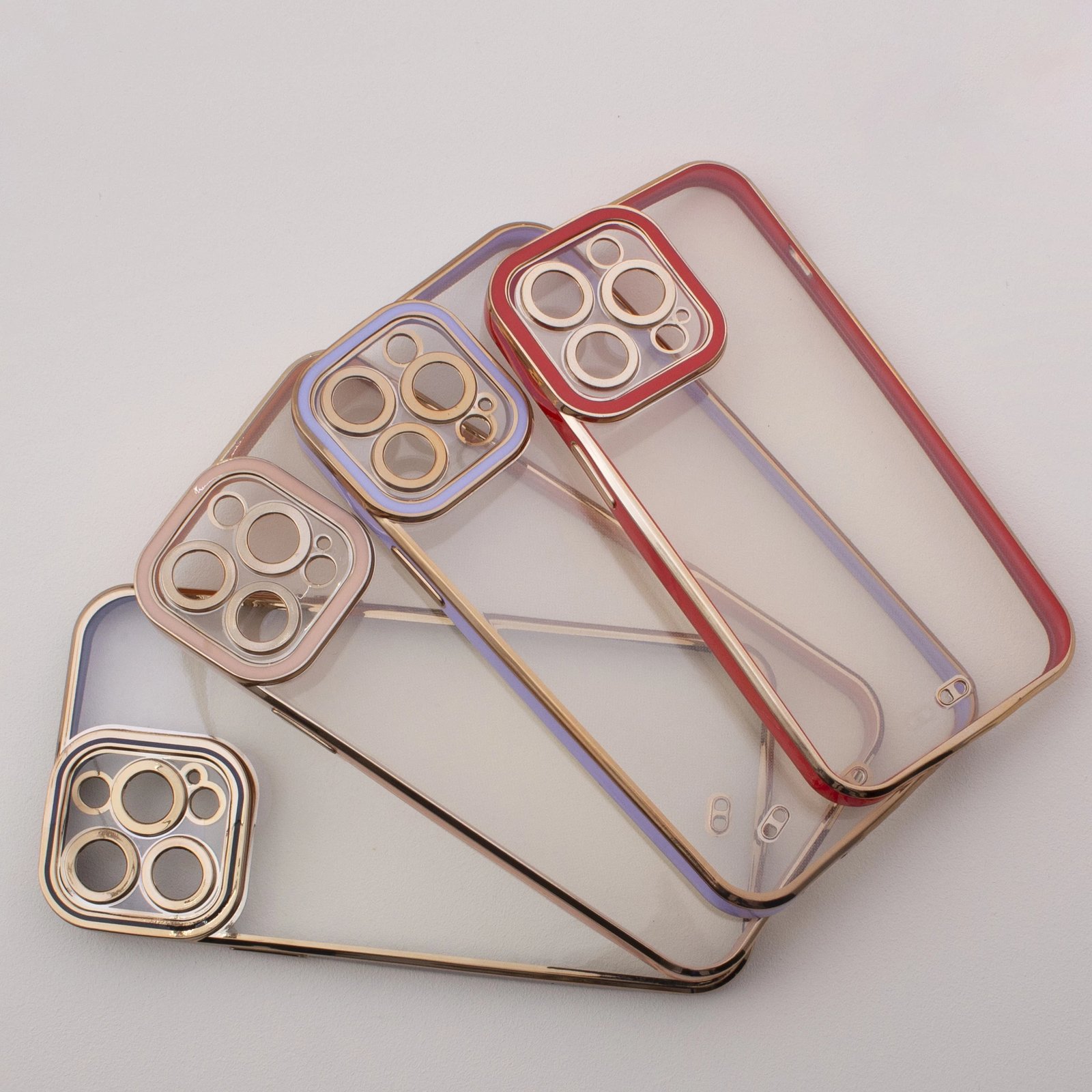 Mbështjellës Hurtel për iPhone 13 Pro Max, transparent me kornizë ari dhe të kuqe