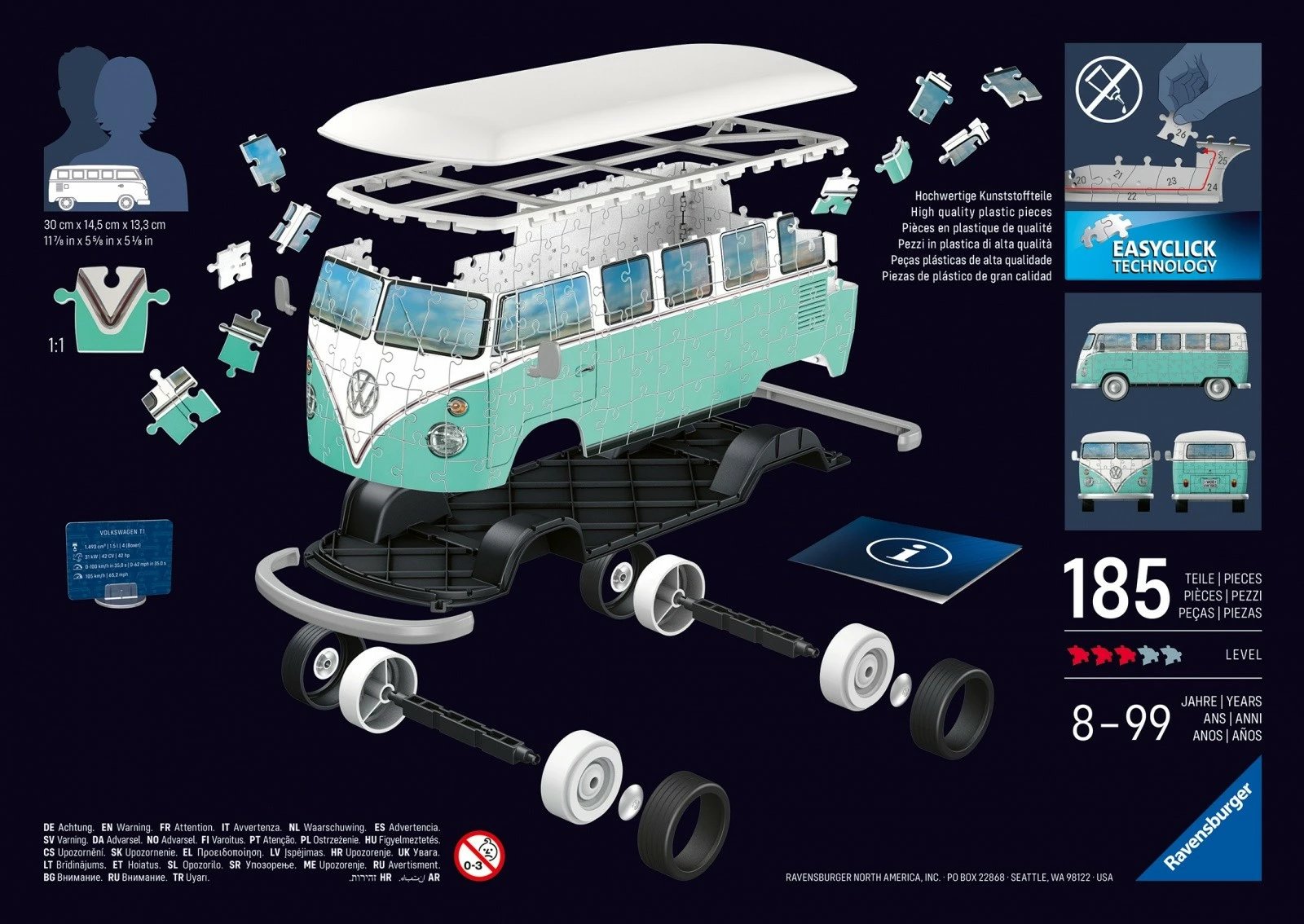 Puzzle 3D Ravensburger Volkswagen T1, 185 pjesë, plastikë, edicion i limitum