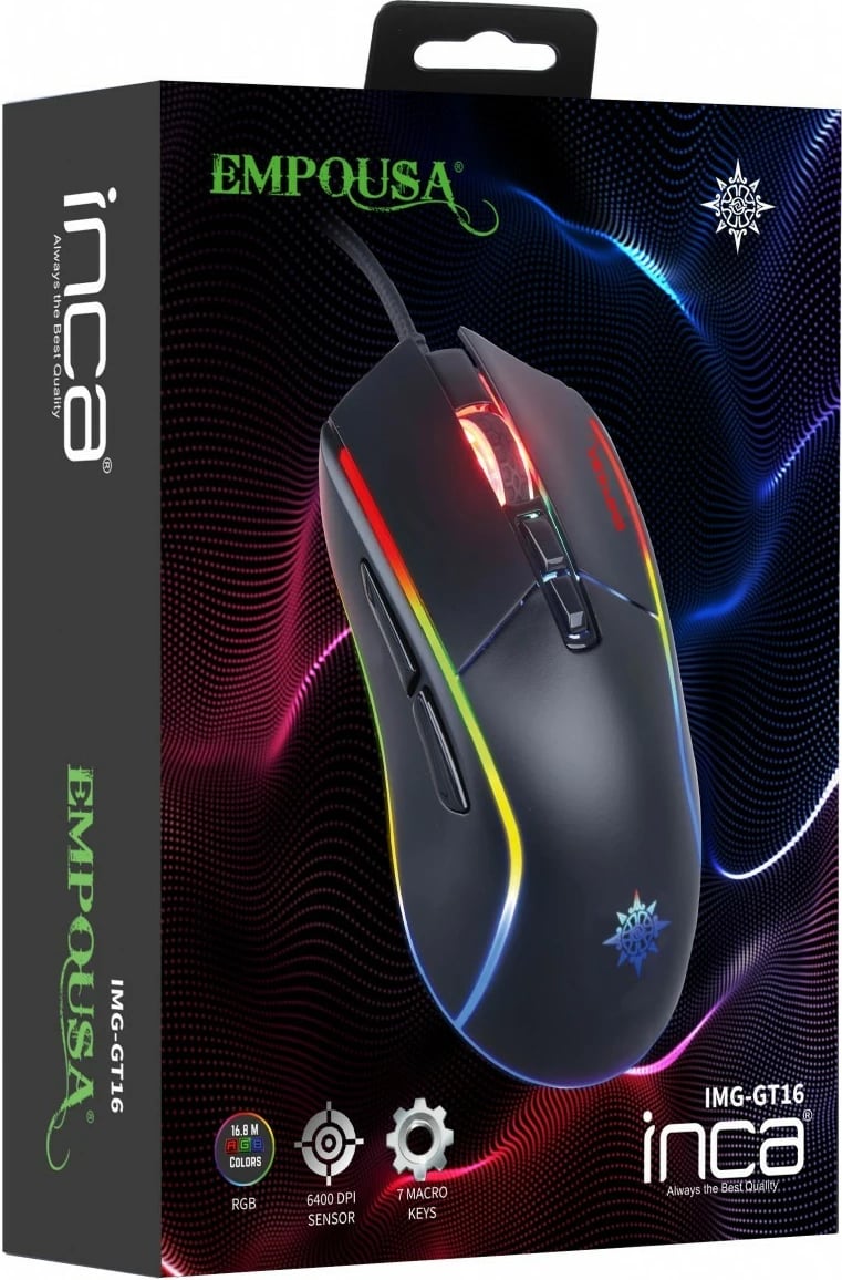 Maus gaming INCA IMG-GT16, 6400 DPI, 7 butona, RGB, i zi