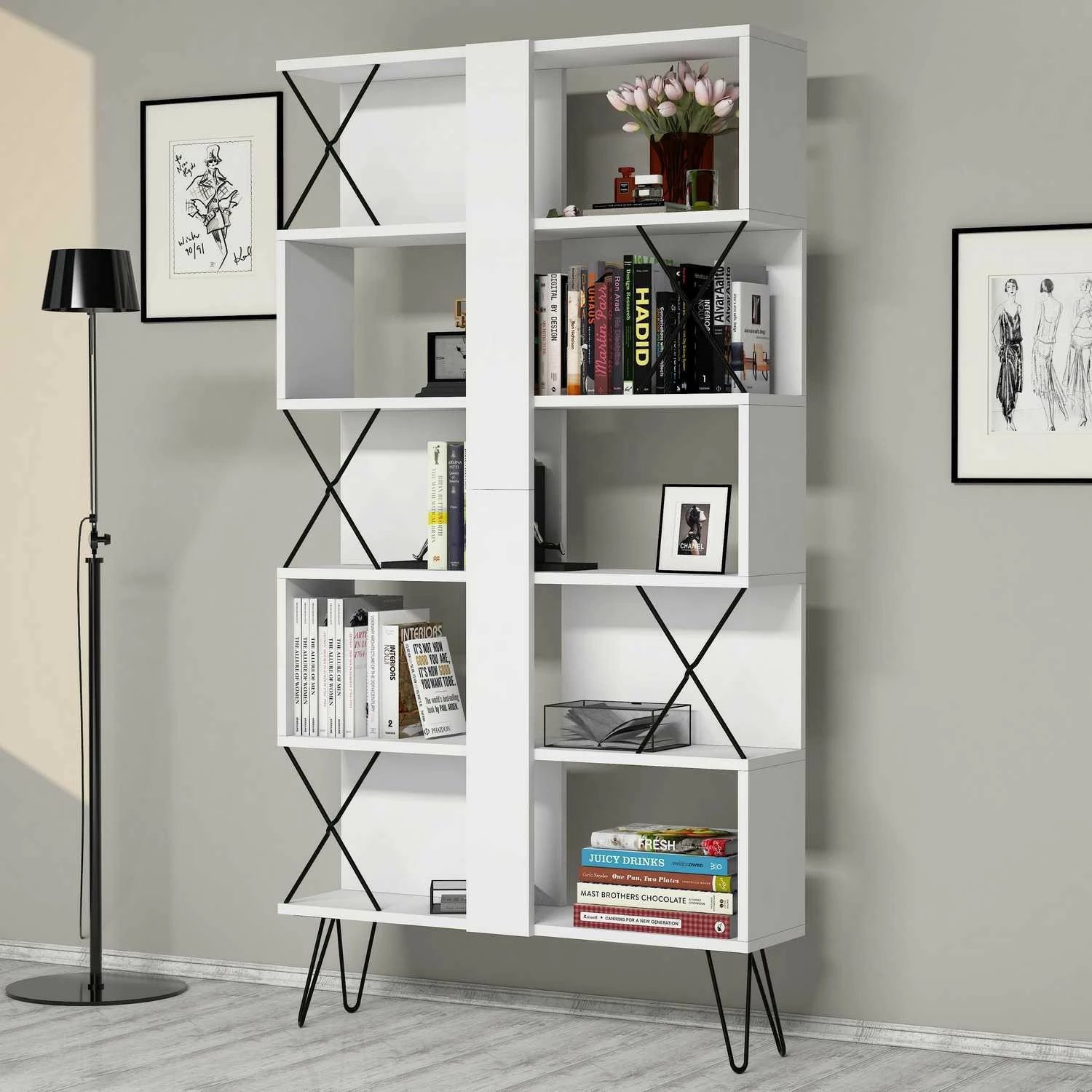 Raft librash Hanah Home, ekstra, i bardhë