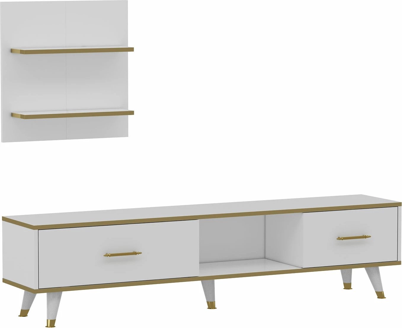 Komodë TV Hanah Home, Aren, e bardhë dhe ari, moderne Komodë TV Hanah Home, Aren, e bardhë dhe ari, moderne